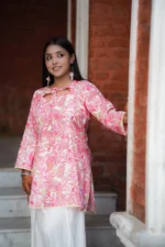 Pushpita – Blush Pink Botanical Print Kurti Set for Everyday Grace