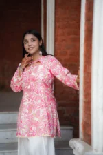 Pushpita – Blush Pink Botanical Print Kurti Set for Everyday Grace